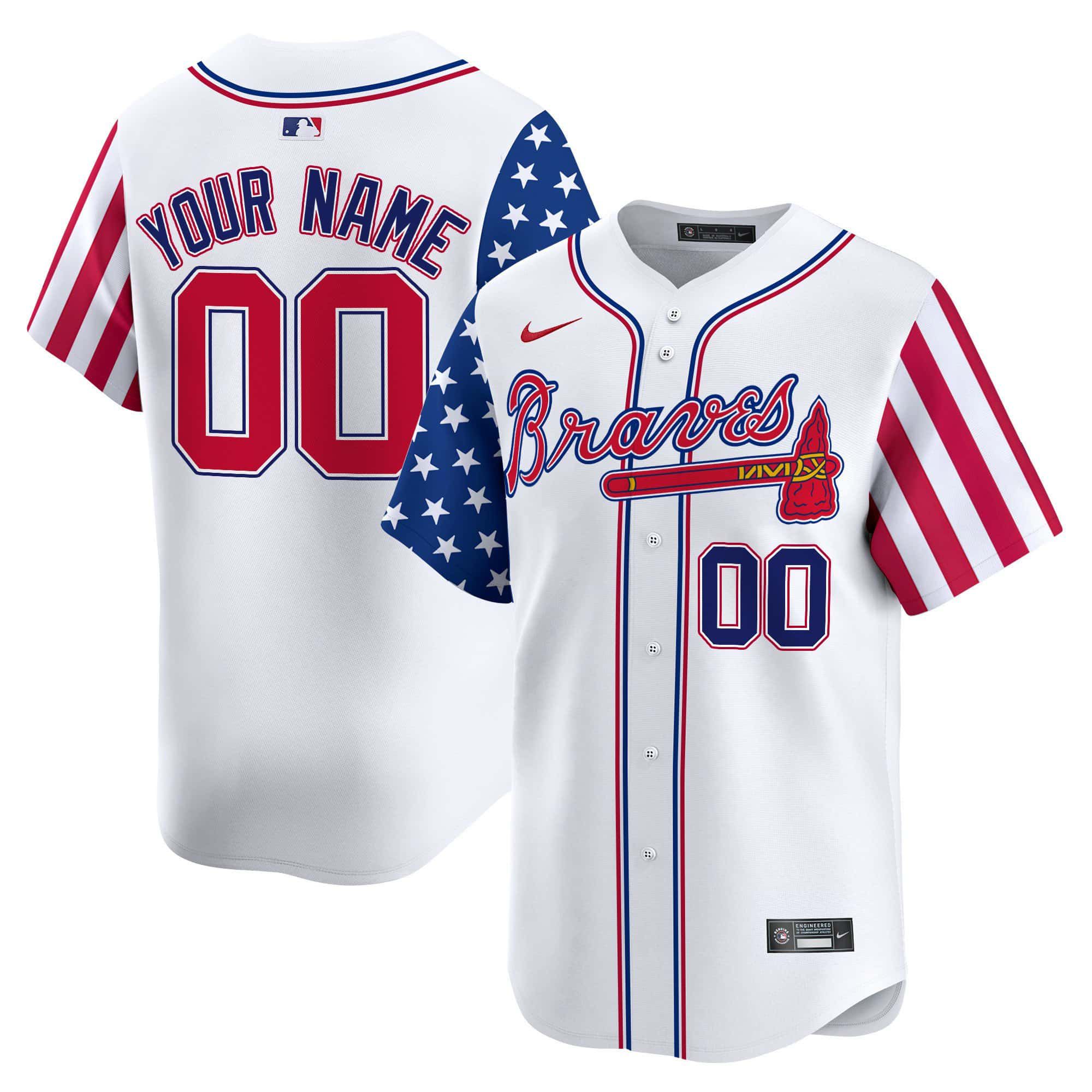 Men Atlanta Braves White 2024 Nike Independence Day Vapor Premier Limited Custom MLB Jersey